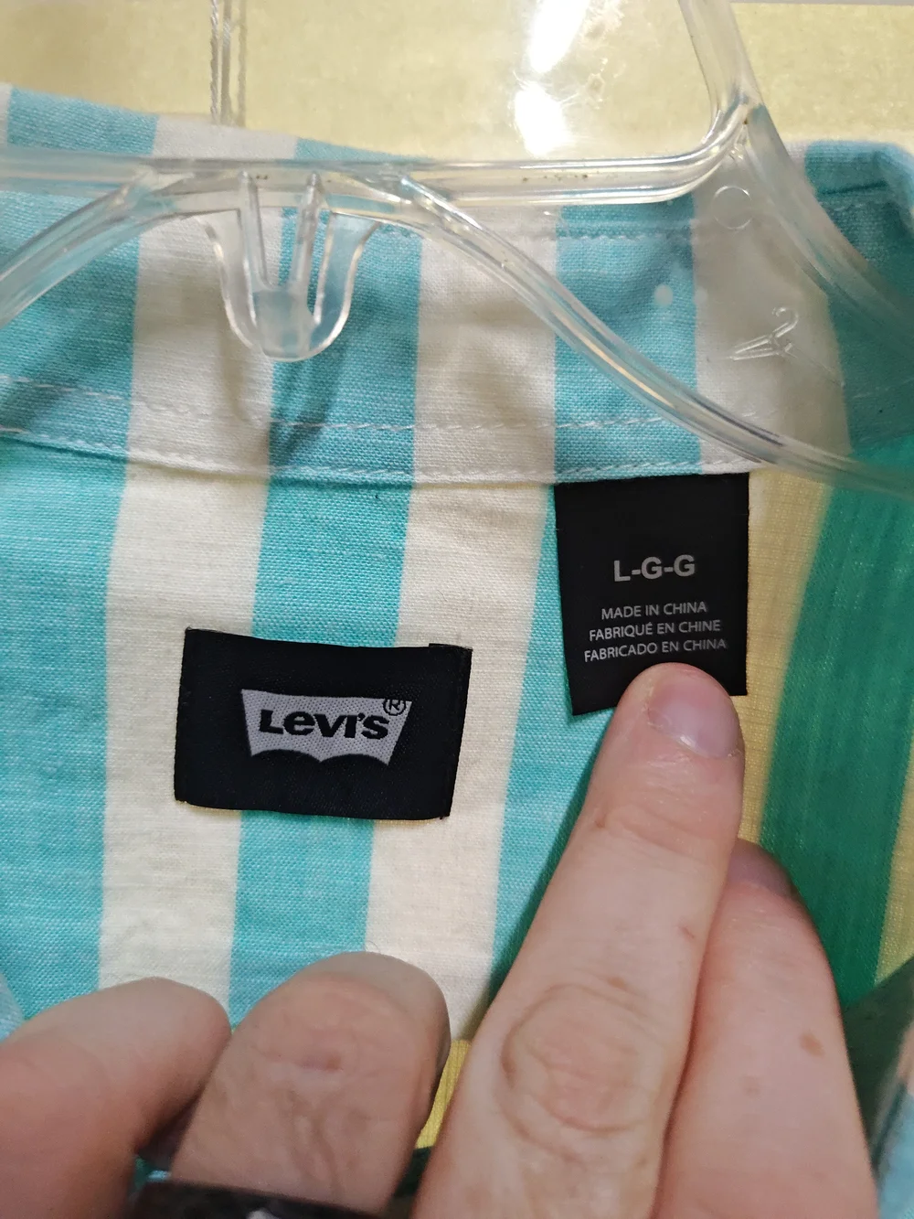 Levi's Aqua and White Vertical Stripe Short-Sleeve Button-Up